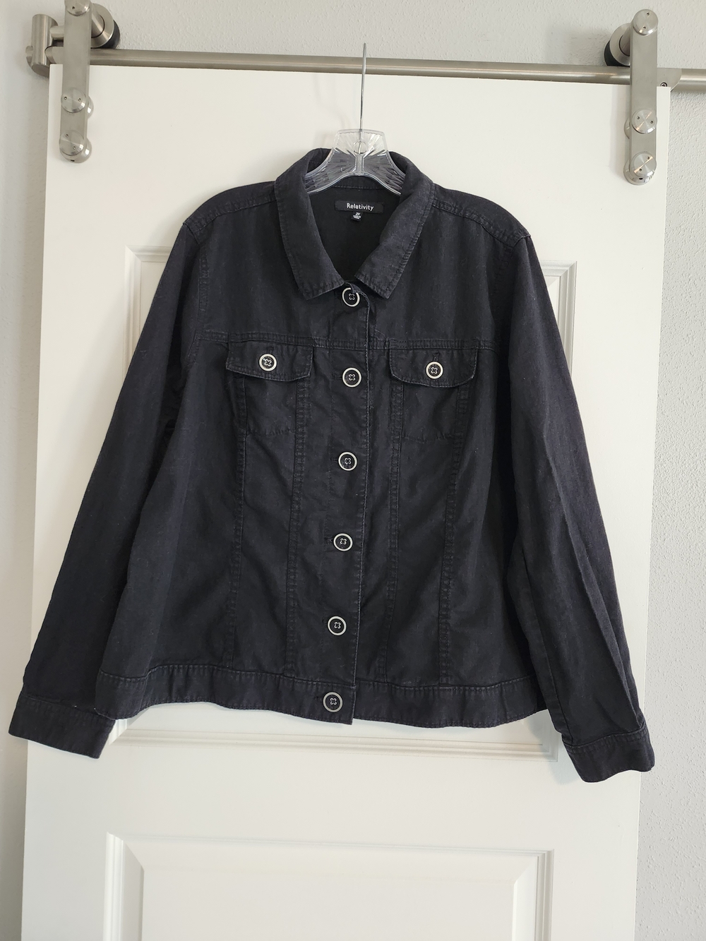 Relativity Black Button-Front Denim Jacket
